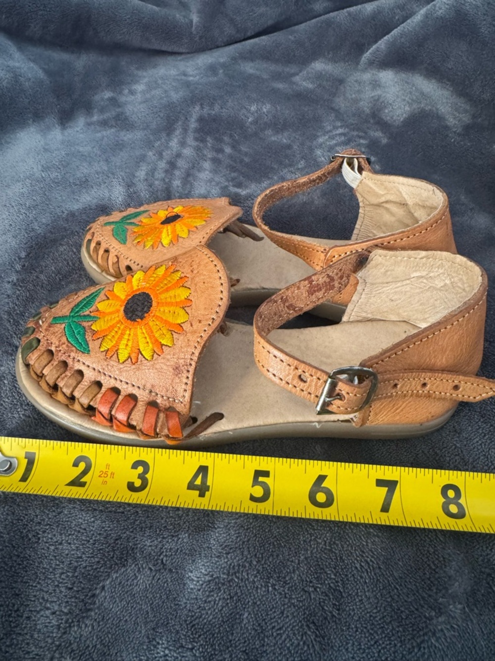 Handcrafted Brown Leather Sunflower Embroidered Sandals